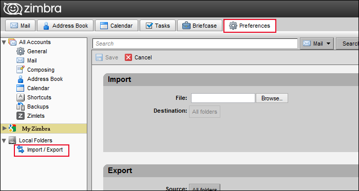 select import/export button