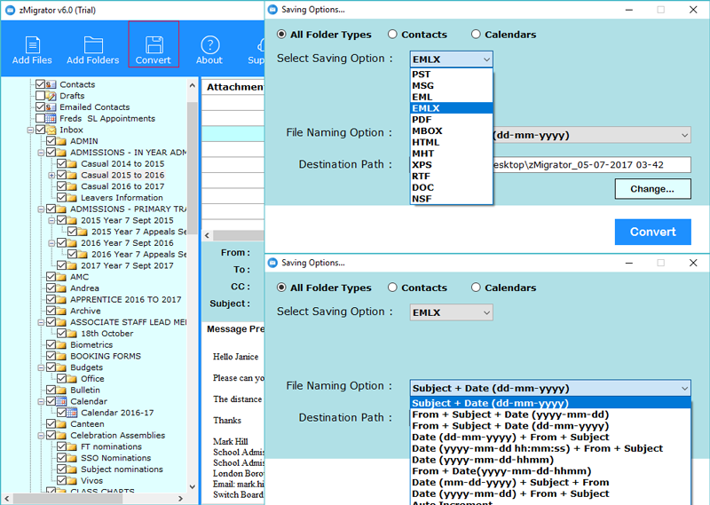 select destination path