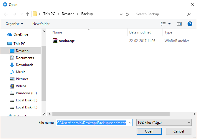 choose exported tgz file